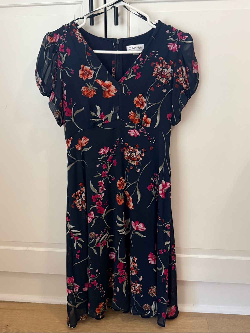 Calvin Klein Black Floral V-Neck Midi Dress
